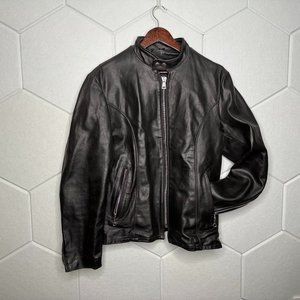 Men’s Black Leather Motorcycle Jacket — Size L